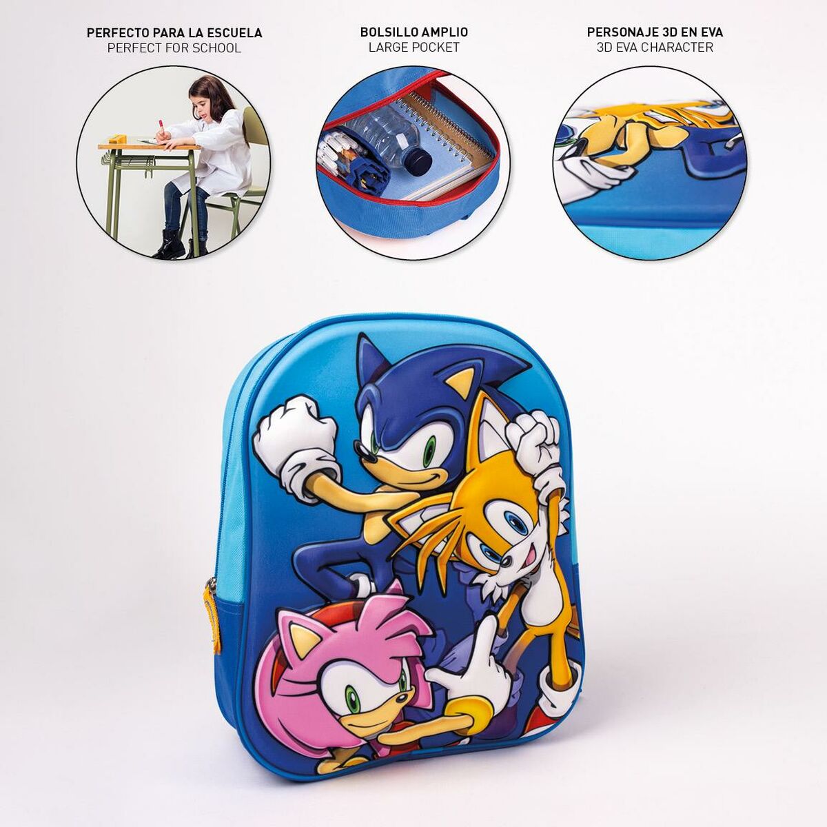 3D Skolebag Sonic 25 x 31 x 9 cm Blå
